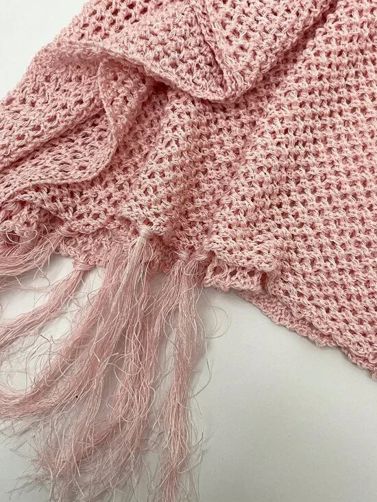 Pink Y2K Boho Women's Sequin Tassel Crochet Cover-Up Shawl Top - Picture 10 of 11